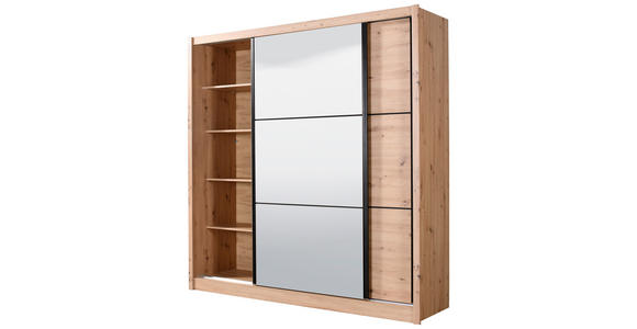 SCHIEBETÜRENSCHRANK 213/215,5/60 cm 2-türig Eiche Artisan  - Schwarz/Eiche Artisan, Basics, Glas/Holzwerkstoff (213/215,5/60cm) - Xora