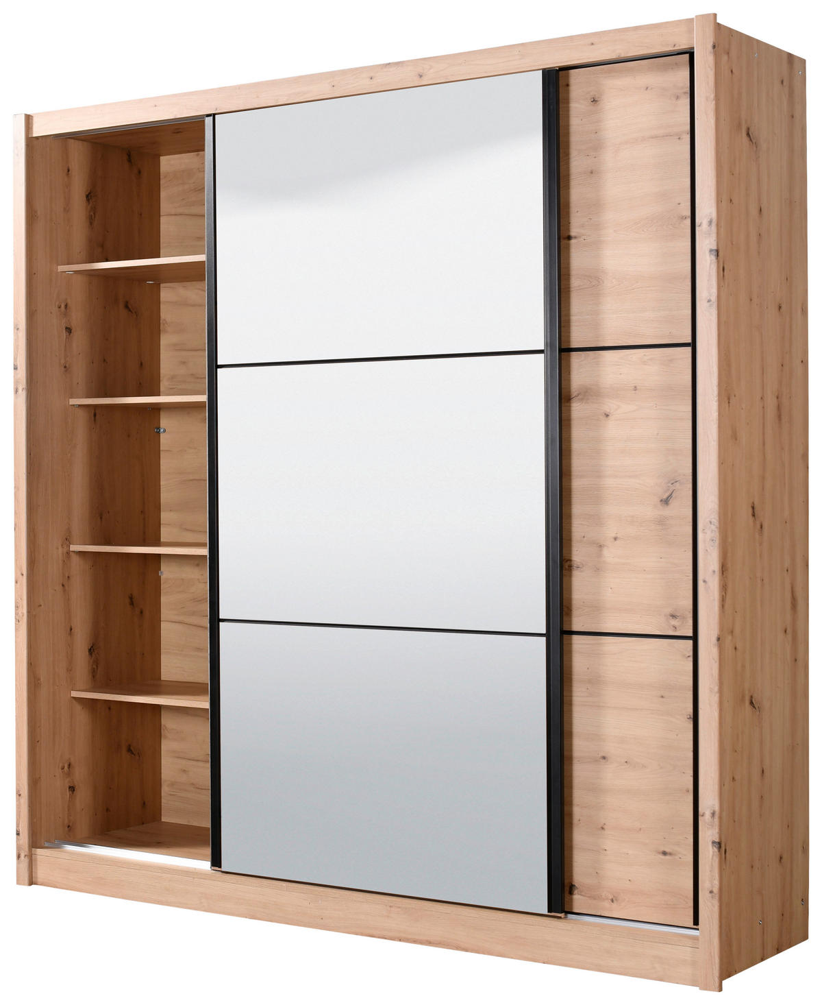 SCHIEBETÜRENSCHRANK 213/215,5/60 cm 2-türig Eiche Artisan  - Schwarz/Eiche Artisan, Basics, Glas/Holzwerkstoff (213/215,5/60cm) - Xora