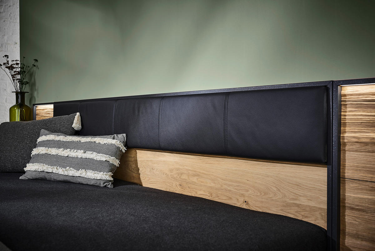 BETTANLAGE 180/200 cm  in Graphitfarben, Eichefarben   - Eichefarben/Graphitfarben, Konventionell, Holz/Metall (180/200cm) - Valdera