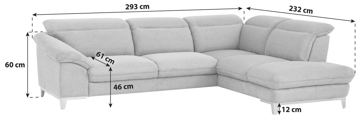 ECKSOFA in Chenille Hellgrau  - Chromfarben/Hellgrau, Design, Textil/Metall (293/232cm) - Livetastic