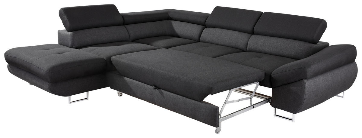 ECKSOFA Schwarz, Dunkelgrau Webstoff  - Dunkelgrau/Schwarz, Design, Textil/Metall (235/280cm) - Hom`in