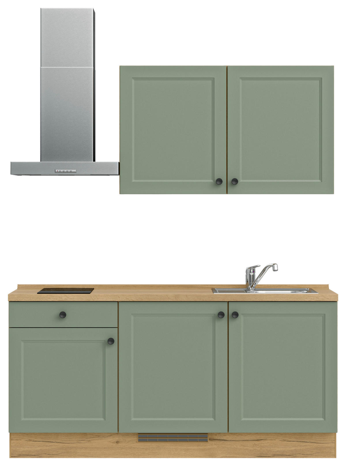 KÜCHENLEERBLOCK 180 cm   in Grün, Eichefarben  - Eichefarben/Schwarz, MODERN, Holzwerkstoff/Metall (180cm) - Nobilia