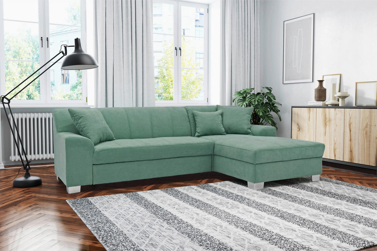 ECKSOFA CAPRI Mintgrün Mikrofaser  - Chromfarben/Mintgrün, KONVENTIONELL, Textil/Metall (239/152cm) - MID.YOU