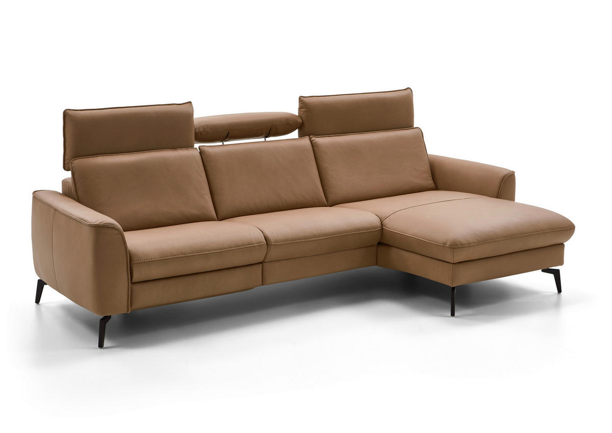 ECKSOFA in Echtleder Haselnussfarben  - Schwarz/Haselnussfarben, Natur, Leder/Metall (281/168cm) - Valdera