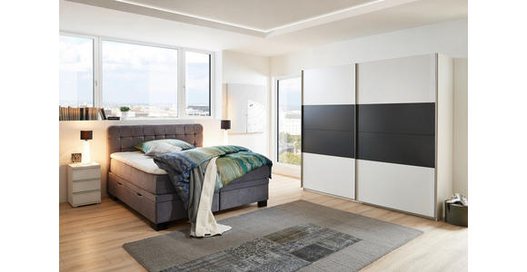 SCHWEBETÜRENSCHRANK  in Weiß, Dunkelgrau  - Dunkelgrau/Alufarben, KONVENTIONELL, Holzwerkstoff/Metall (240/226/64cm) - Xora