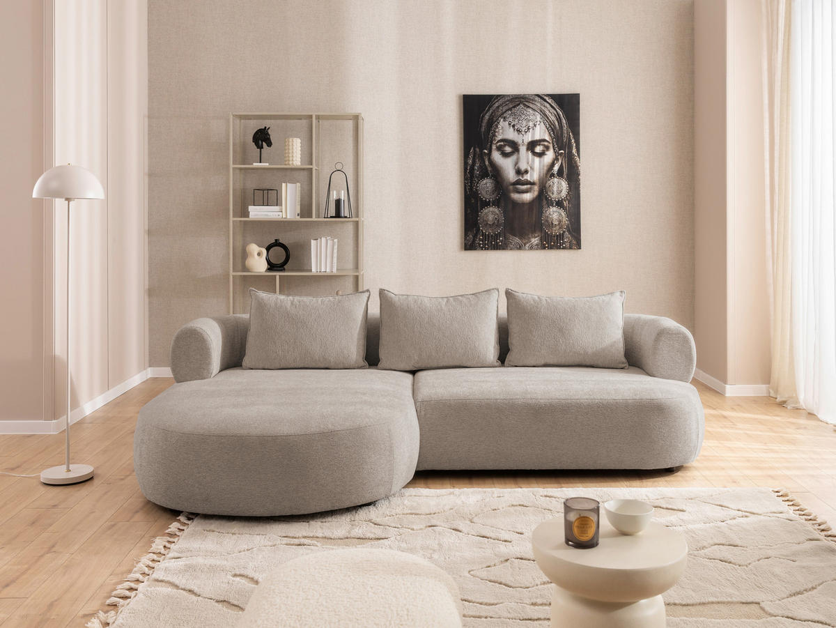ECKSOFA FERRO Hellbraun Chenille  - Hellbraun/Schwarz, Design, Kunststoff/Textil (156/256cm) - Livetastic
