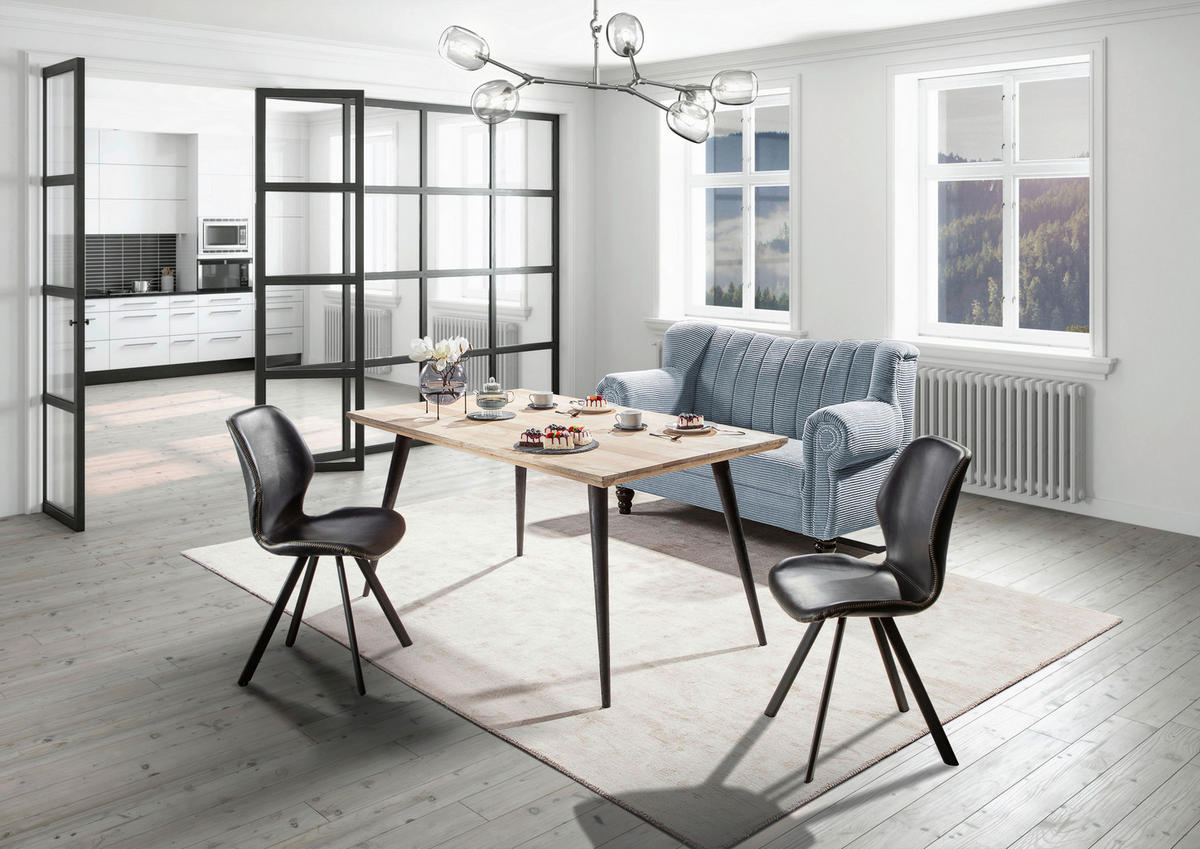 2-SITZER-SOFA in Cord Hellblau  - Dunkelbraun/Hellblau, Design, Holz/Textil (168/96/75cm) - Ambia Home