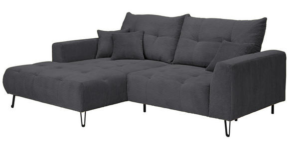 ECKSOFA in Cord Anthrazit  - Anthrazit/Schwarz, KONVENTIONELL, Textil/Metall (185/250cm) - Carryhome