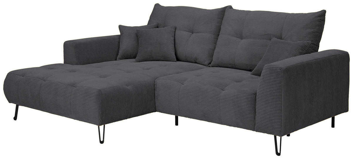 ECKSOFA in Cord Anthrazit  - Anthrazit/Schwarz, Konventionell, Textil/Metall (185/250cm) - Carryhome