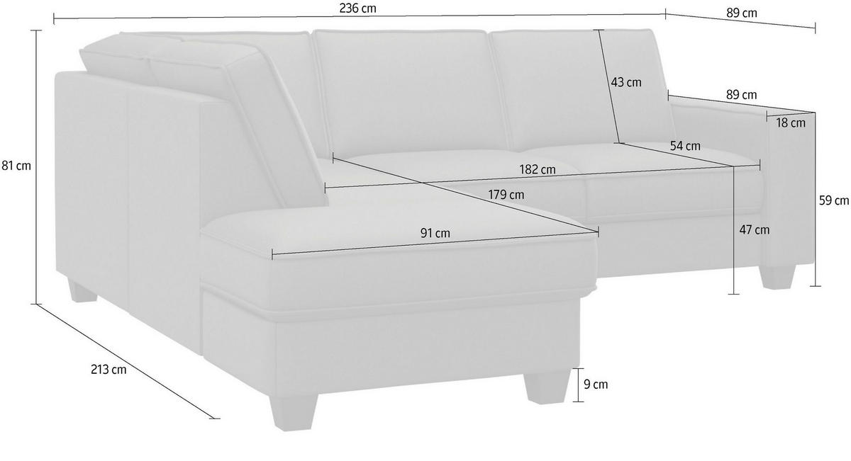 ECKSOFA Silberfarben Flachgewebe  - Eichefarben/Silberfarben, KONVENTIONELL, Holz/Textil (213/236cm) - Sit & More