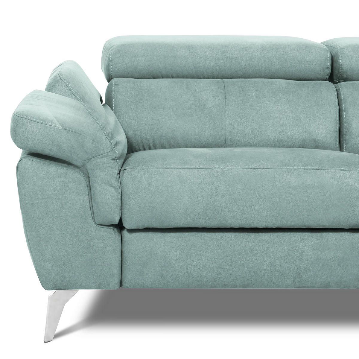 ECKSOFA SONO in Lederlook Hellblau Armteilverstellung, Kopfteilverstellung  265/210 cm  - Chromfarben/Hellblau, Design, Textil/Metall (265/210cm) - Livetastic