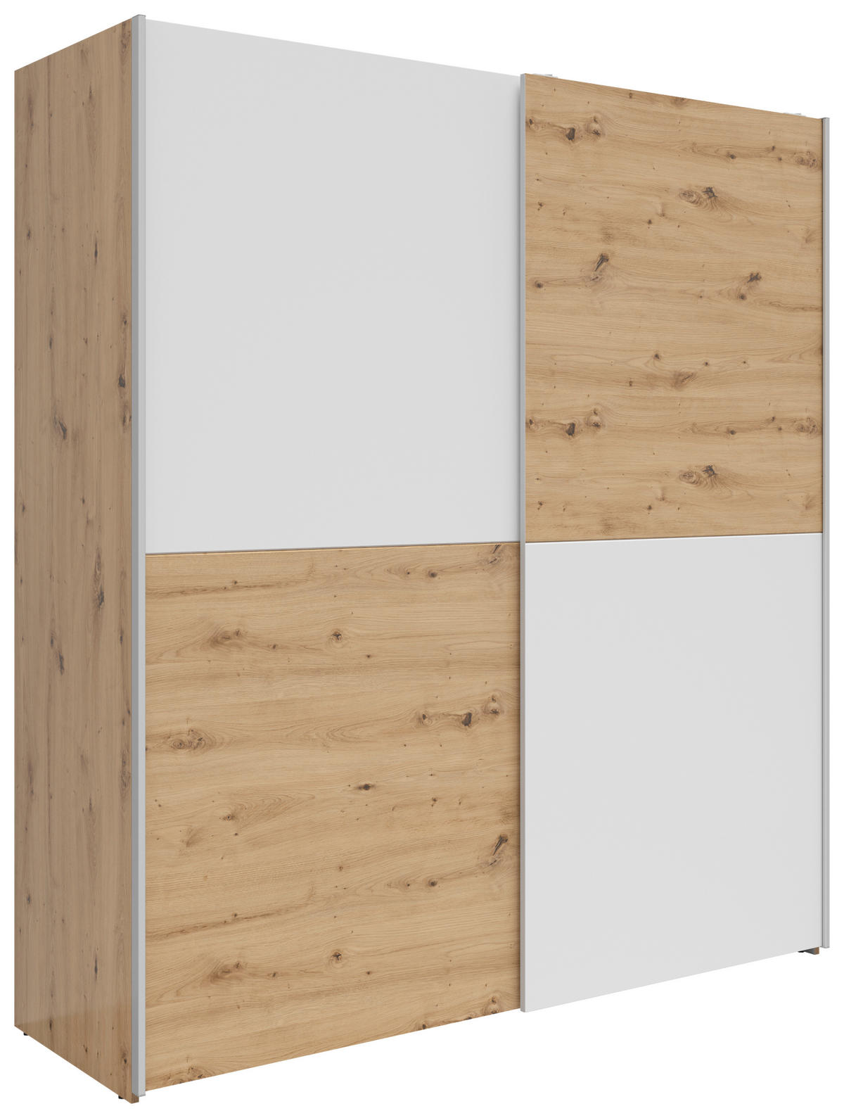 SCHWEBETÜRENSCHRANK 170/191/59 cm 2-türig Weiß, Eichefarben, Eiche Artisan  - Eichefarben/Silberfarben, Basics, Holzwerkstoff/Kunststoff (170/191/59cm) - Boxxx