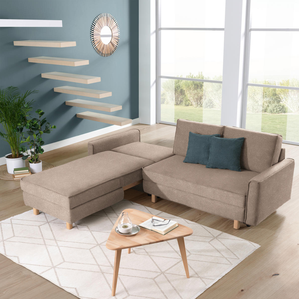 ECKSOFA in Chenille Braun  170/237 cm  - Eichefarben/Braun, KONVENTIONELL, Holz/Textil (170/237cm) - Sedda