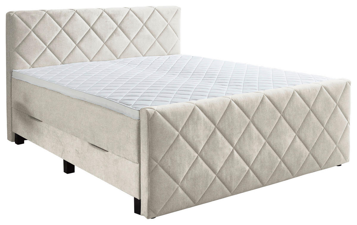 BOXSPRINGBETT 180/200 cm  in Creme  - Creme/Schwarz, Konventionell, Kunststoff/Textil (180/200cm) - home24