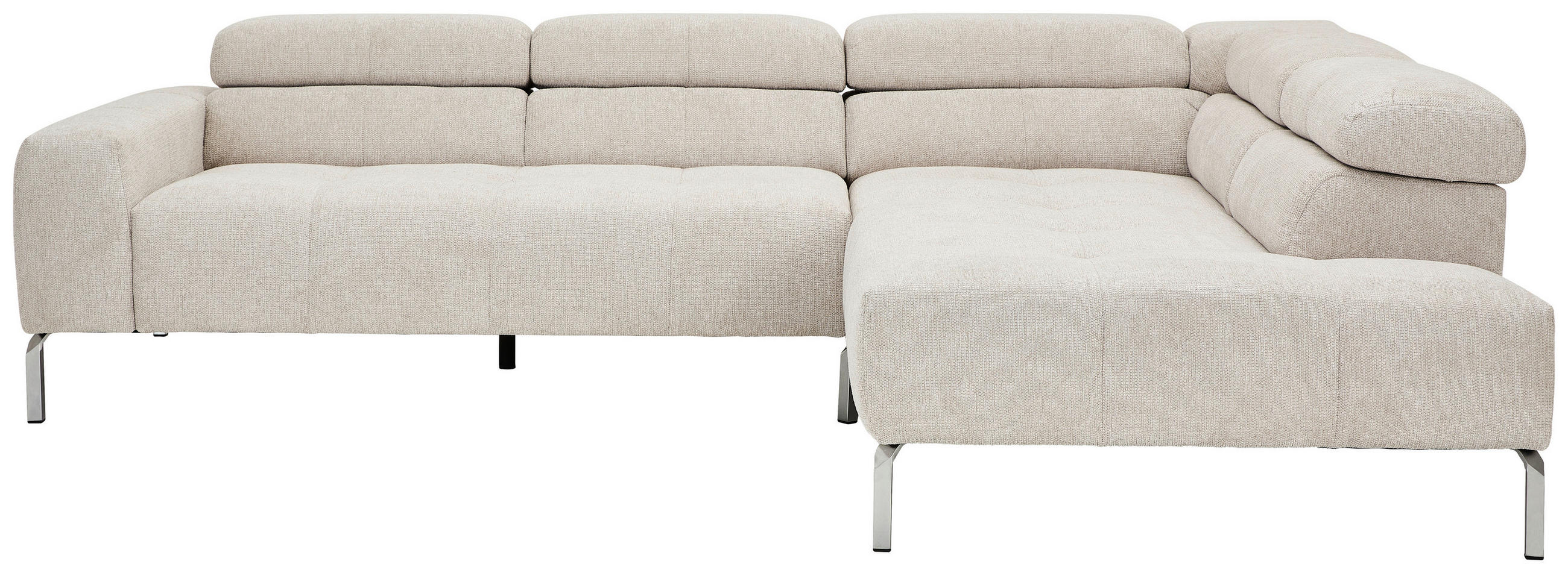 ECKSOFA Naturfarben Flachgewebe Rücken echt, Kopfteilverstellung, Sitztiefenverstellung  - Chromfarben/Naturfarben, KONVENTIONELL, Textil/Metall (282/224cm) - Hom`in