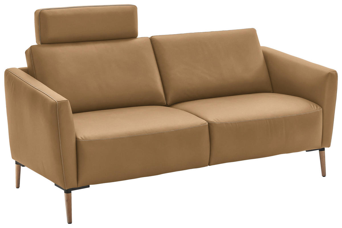 2-SITZER-SOFA Echtleder Honig  - Eichefarben/Beige, Natur, Leder/Holz (207/86/87cm) - Valnatura