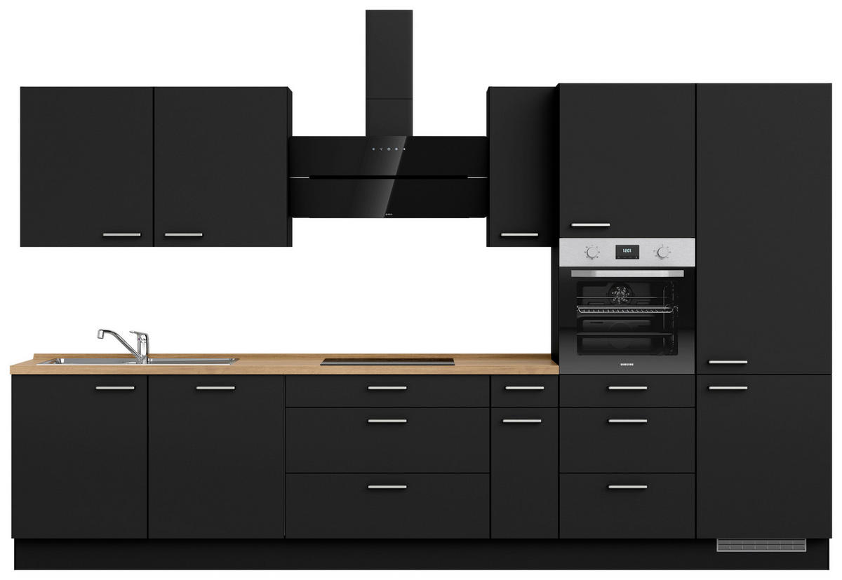 KÜCHENLEERBLOCK 360 cm   in Schwarz, Eichefarben  - Edelstahlfarben/Eichefarben, MODERN, Holzwerkstoff/Metall (360cm) - Nobilia