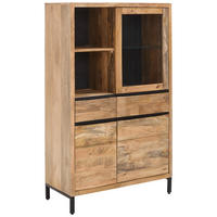 VITRINE in furniert, massiv Mangoholz Naturfarben  - Schwarz/Naturfarben, KONVENTIONELL, Glas/Holz (92/151/42cm) - Livetastic