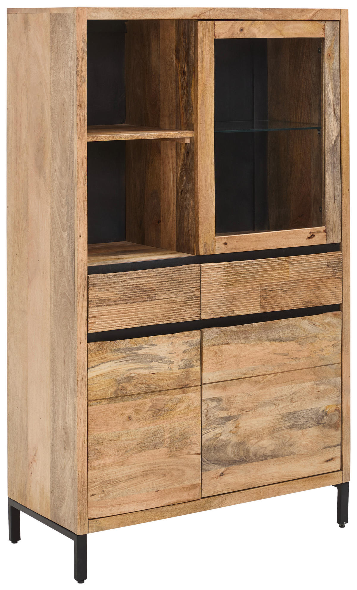 VITRINE in furniert, massiv Mangoholz Naturfarben  - Schwarz/Naturfarben, KONVENTIONELL, Glas/Holz (92/151/42cm) - Livetastic
