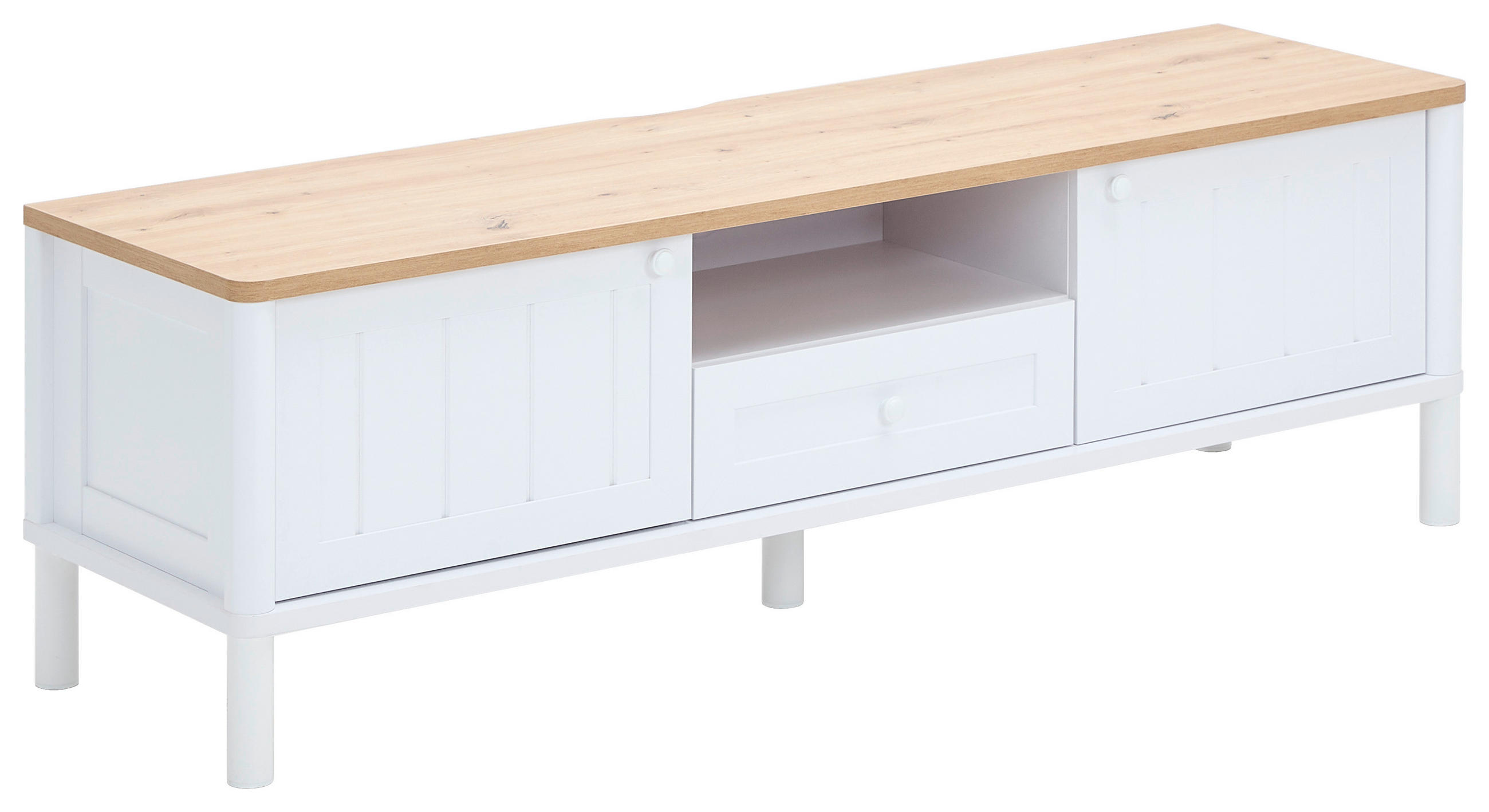 LOWBOARD Weiss, Eiche Artisan 158,5/50,3/45,5 cm - Weiss/Eiche Artisan, Romantik / Landhaus, Holzwerkstoff/Metall (158,5/50,3/45,5cm) - home24
