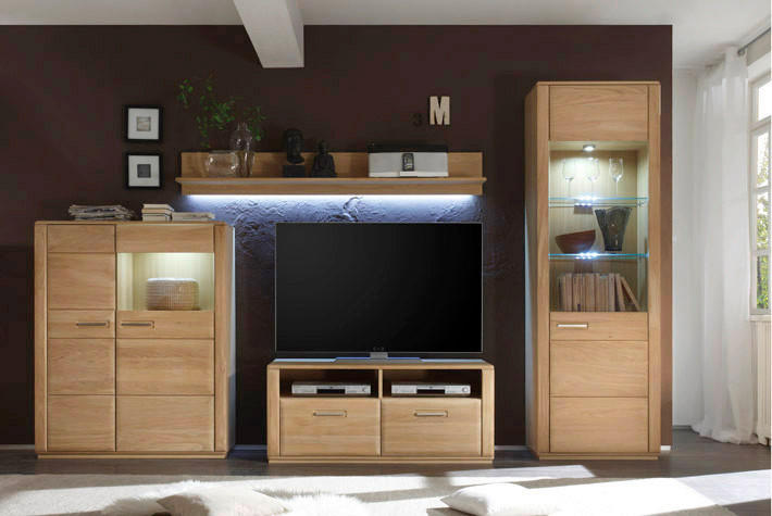 HIGHBOARD  in 107/131/38 cm  - Eichefarben/Silberfarben, Design, Glas/Holz (107/131/38cm) - Livetastic