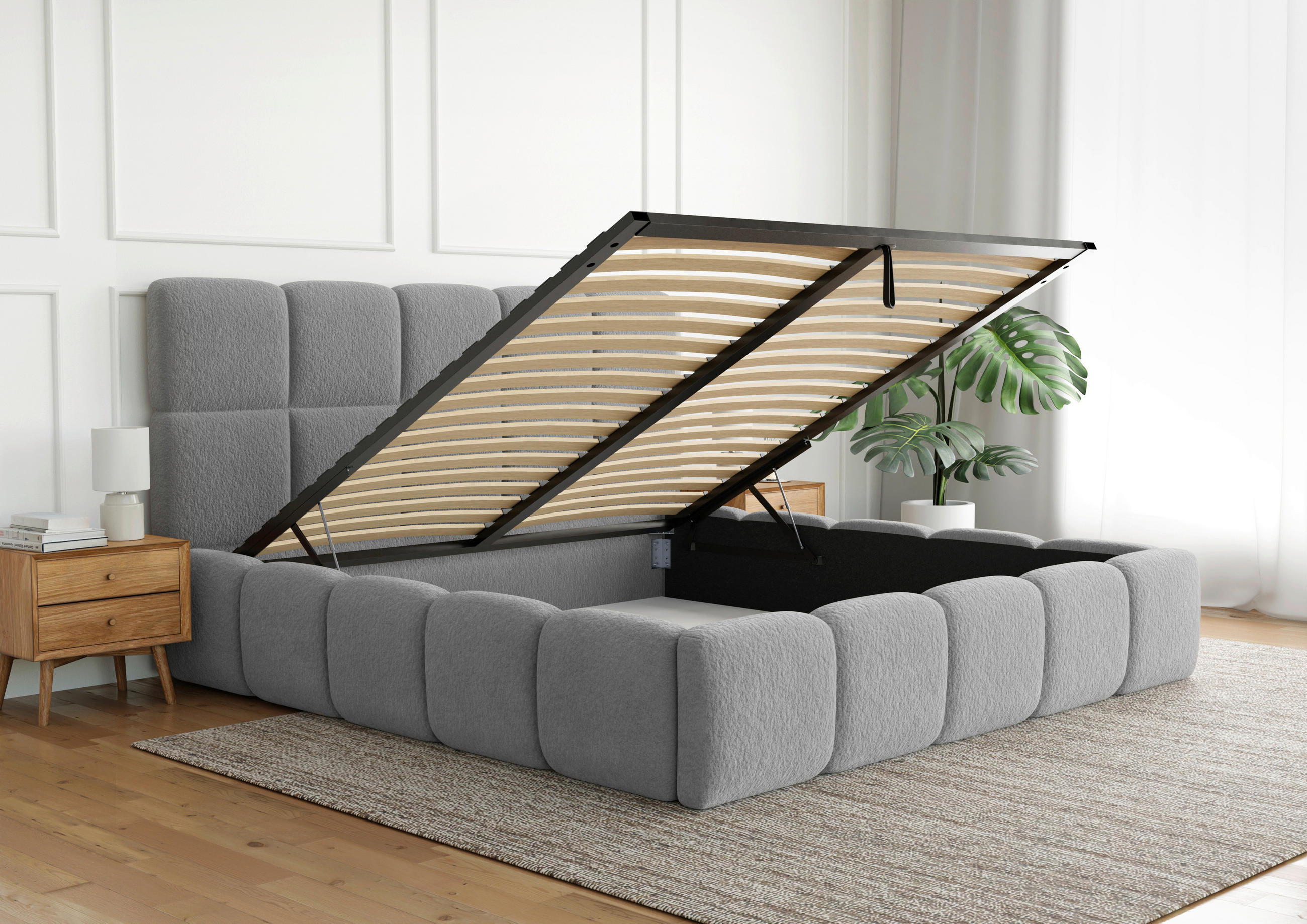 POLSTERBETT Cloudy Lattenrost, Bettkasten 160/200 cm  in Grau  - Schwarz/Grau, Design, Holz/Textil (160/200cm) - Boxxx