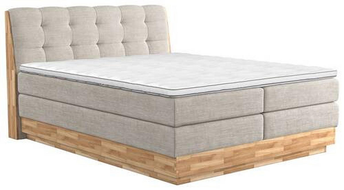 BOXSPRINGBETT 180/200 cm  in Creme  - Creme/Schwarz, Natur, Holz/Textil (180/200cm)