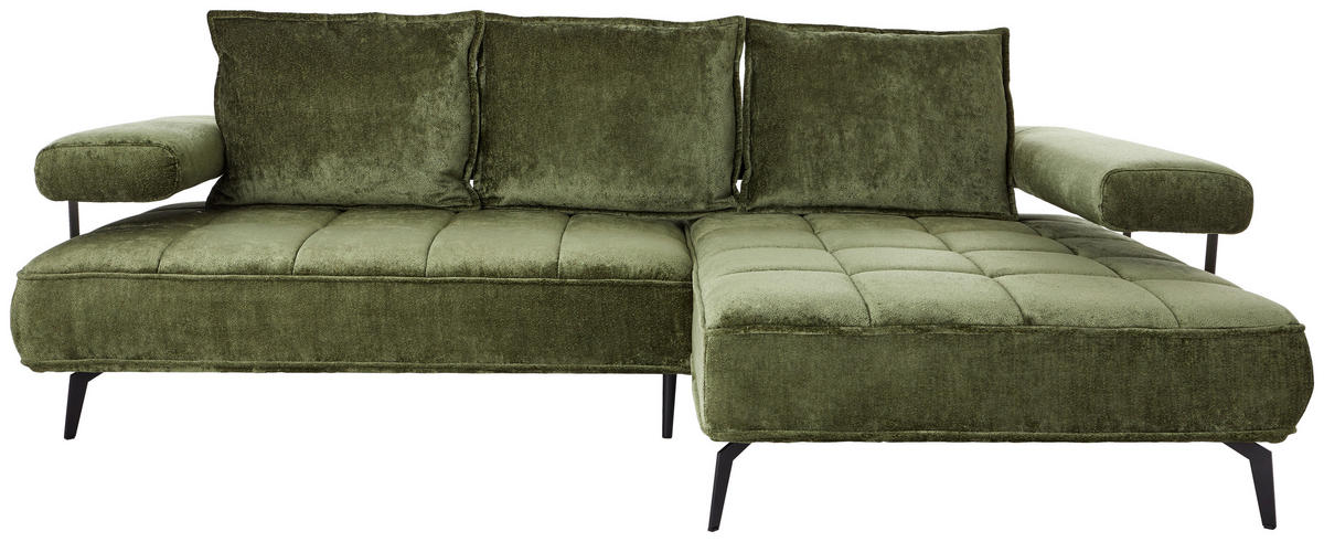 UGAONA GARNITURA maslinasto zelena  - maslinasto zelena/crna, Dizajnerski, tekstil/metal (266/180cm) - Welnova