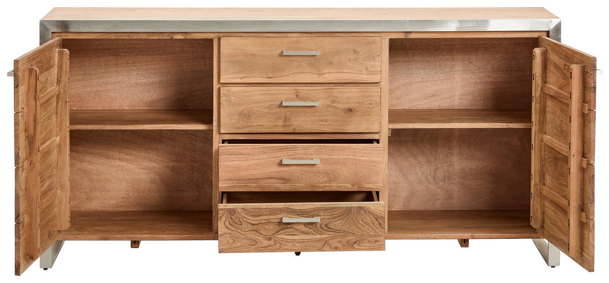 SIDEBOARD  in 175/85/40 cm  - Silberfarben/Akaziefarben, KONVENTIONELL, Holz/Metall (175/85/40cm) - Livetastic