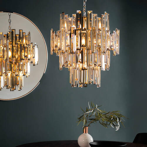 KRISTALL-HÄNGELEUCHTE 56/210 cm   - Chromfarben/Champagner, KONVENTIONELL, Glas (56/210cm) - ENDON