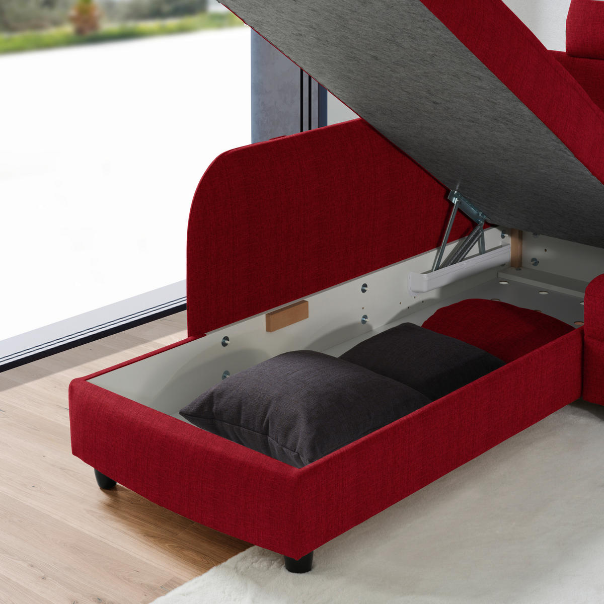 ECKSOFA in Chenille Rot  208/226 cm  - Rot/Schwarz, KONVENTIONELL, Textil (208/226cm) - Sedda