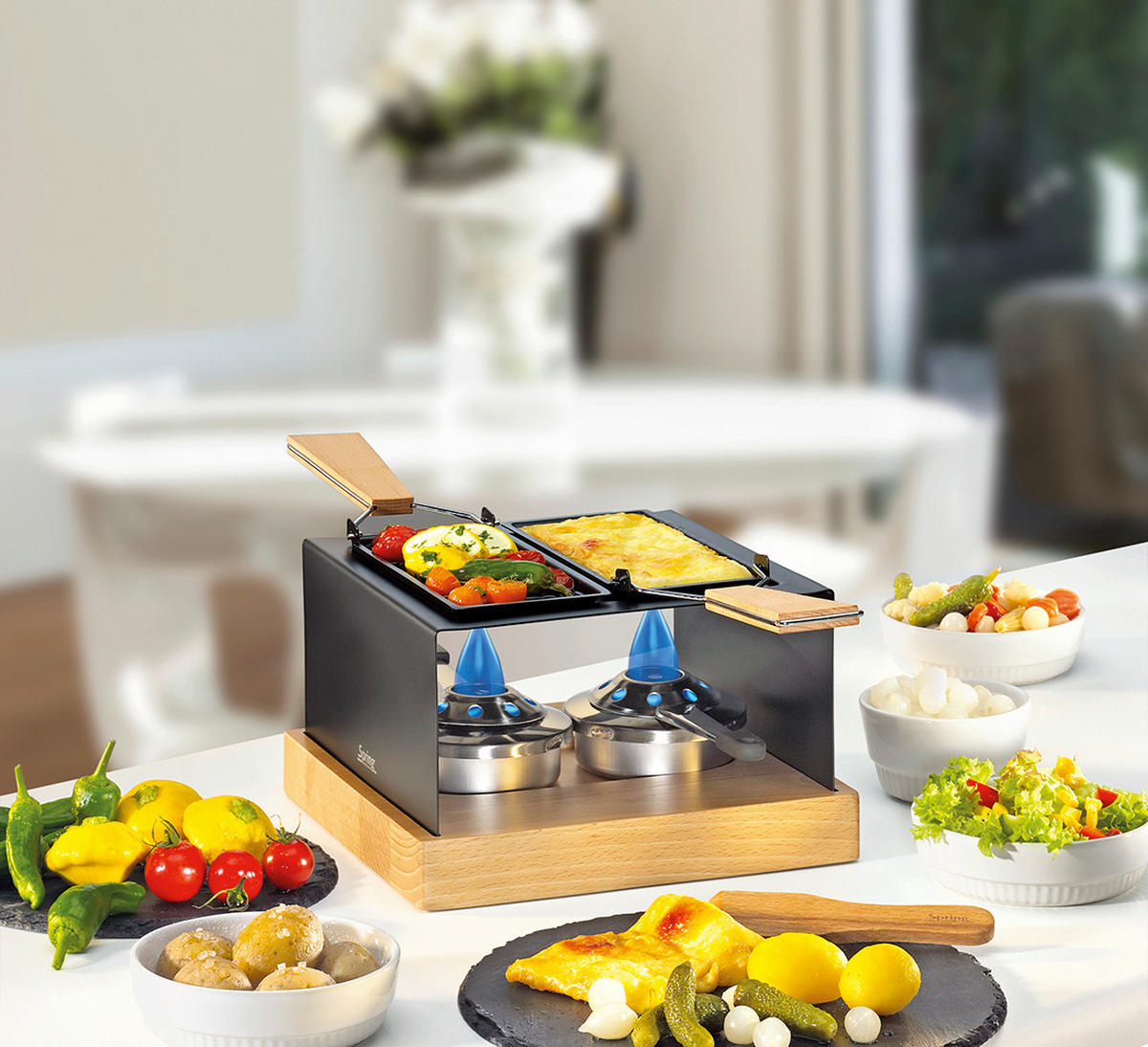 RACLETTE-GRILL GOURMET PARTY  - Schwarz, KONVENTIONELL, Holz/Metall (22,5/23,5/11,5cm) - Spring