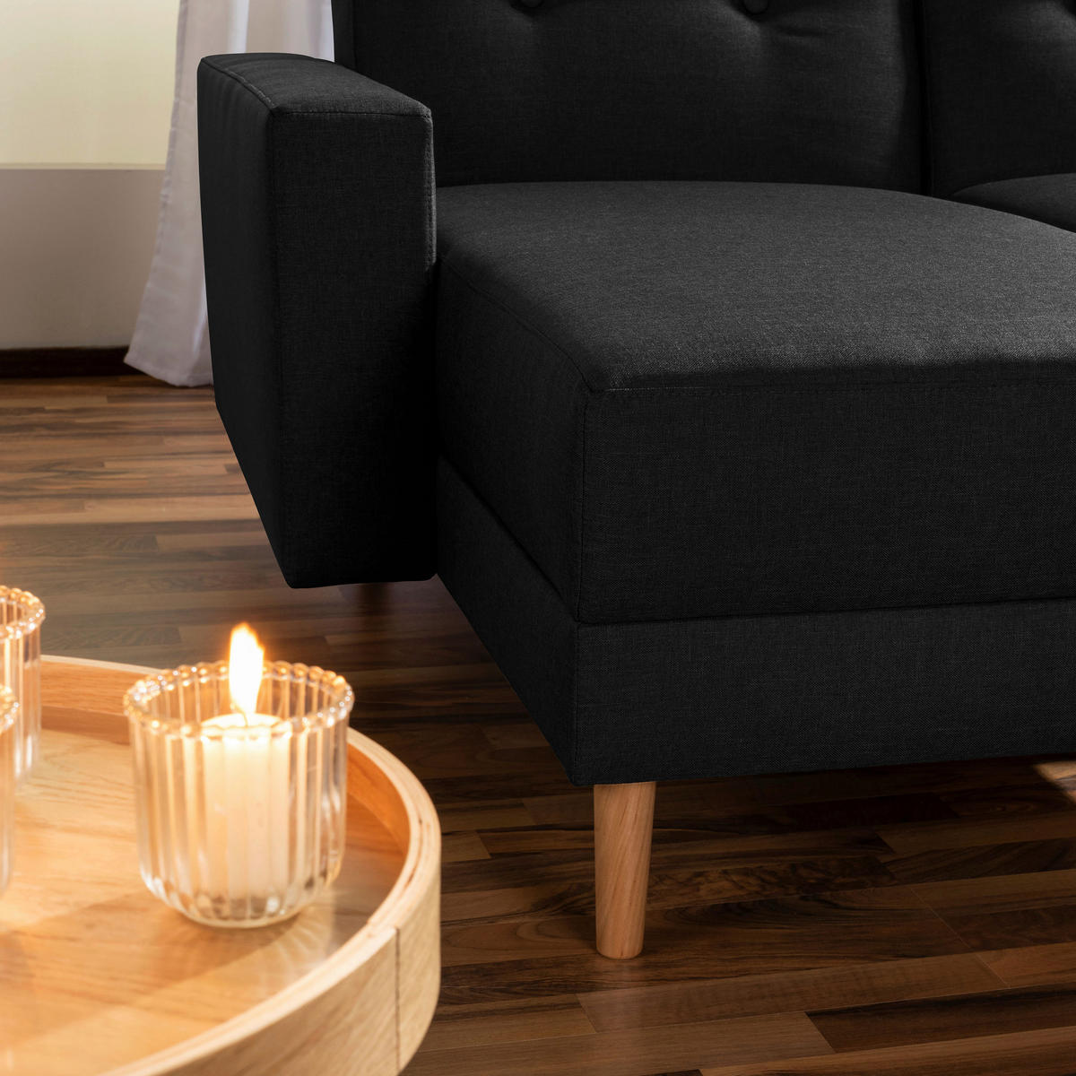 ECKSCHLAFSOFA Schwarz Flachgewebe  - Erlefarben/Schwarz, Design, Holz/Textil (230/93/152cm) - Max Winzer