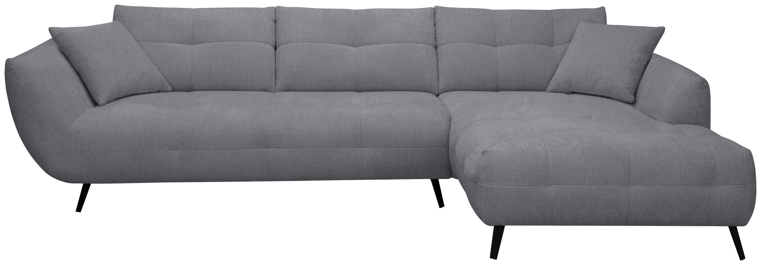 ECKSOFA 320/215 cm  in Chenille Dunkelgrau Armlehnenkissen, Rücken echt, Sitztiefenverstellung  320/215 cm  - Dunkelgrau/Schwarz, KONVENTIONELL, Textil/Metall (320/215cm) - Hom`in