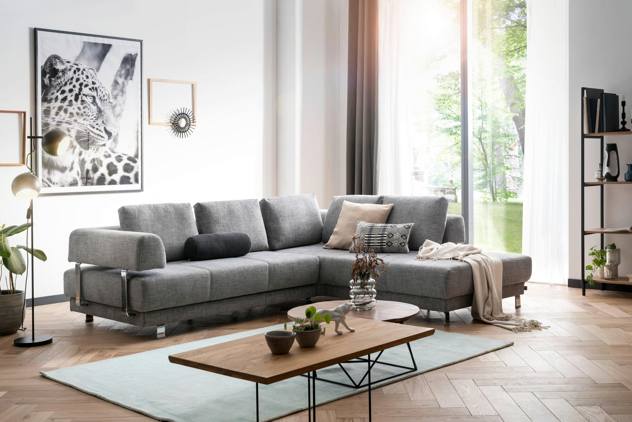 ECKSOFA in Chenille Graphitfarben  - Graphitfarben, Design, Textil/Metall (277/235cm)