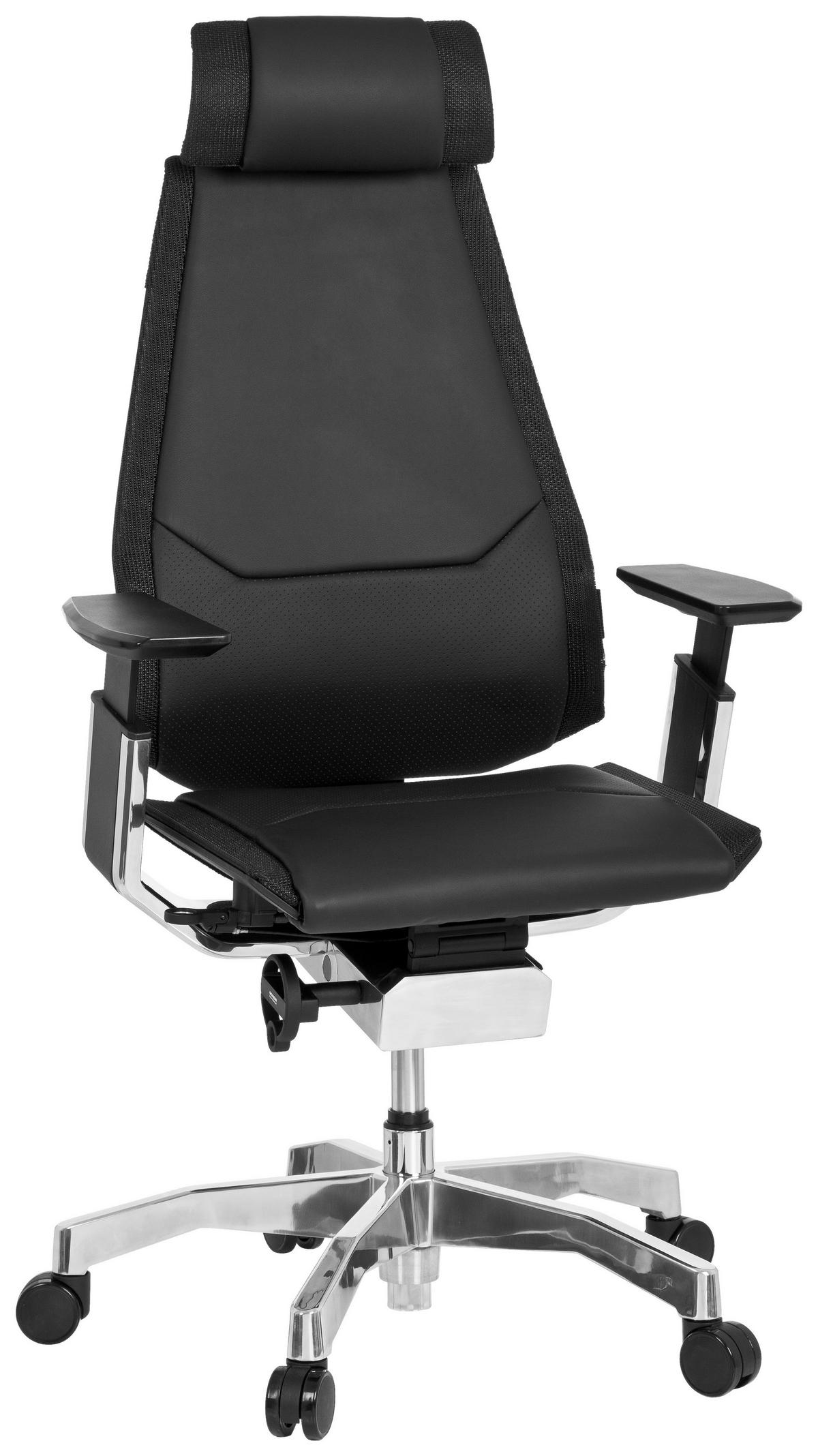 DREHSTUHL Schwarz  - Alufarben/Schwarz, MODERN, Leder/Kunststoff (57/119/46cm) - MID.YOU