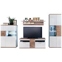 WOHNWAND Colombo  in Weiß, Eichefarben  330/199/50 cm  - Eichefarben/Weiß, Design, Glas/Holzwerkstoff (330/199/50cm) - Livetastic