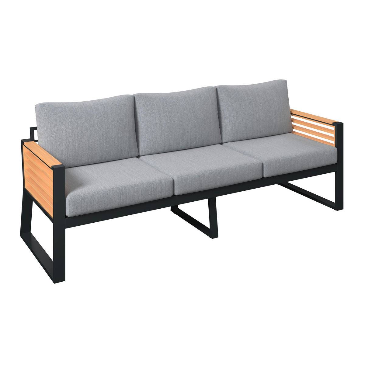 LOUNGEGARNITUR 4-teilig   207/76/85 cm Teakholz Aluminium  - Schwarz/Teakfarben, MODERN, Holz/Textil (207/76/85cm) - Ambia Garden