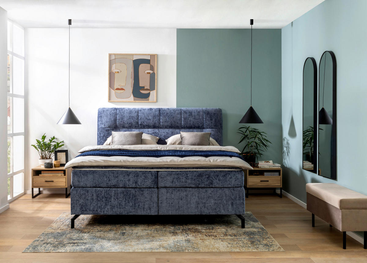 POSTELJA BOXSPRING 180 cm   x 200 cm  , tekstil modra  - modra/črna, Design, kovina/tekstil (180/200cm) - Esposa