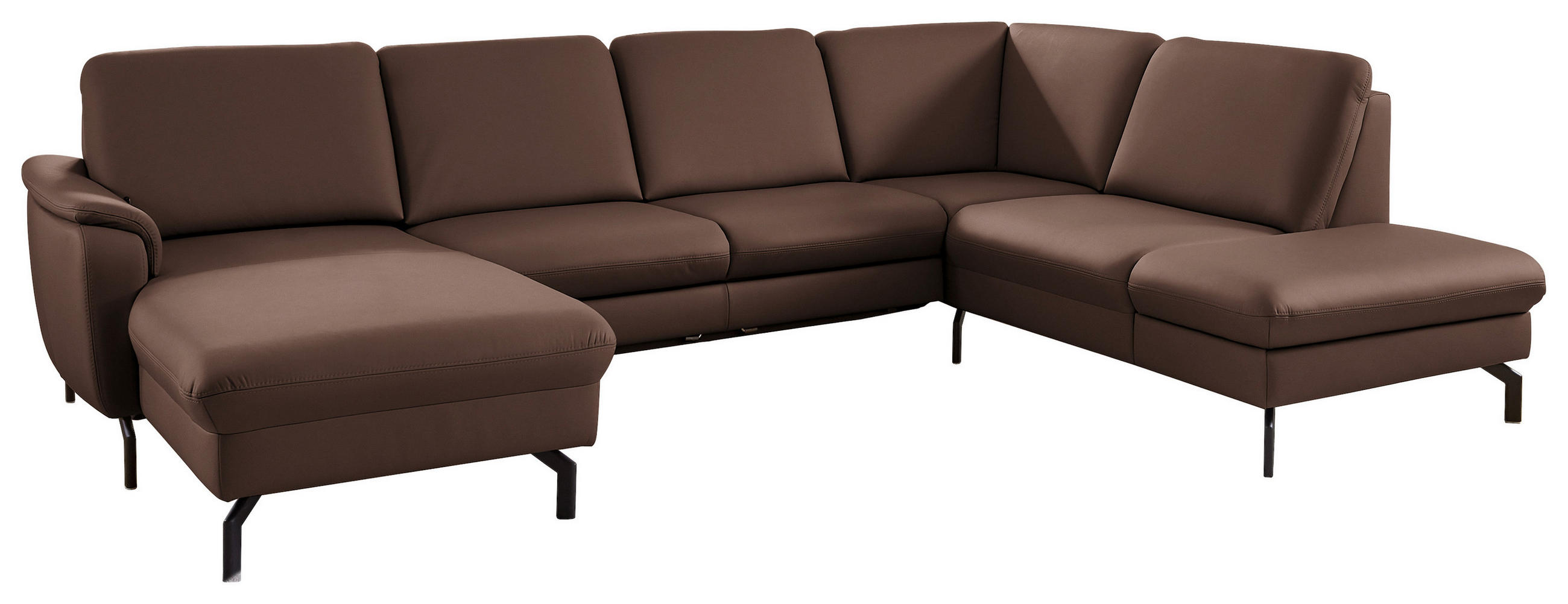 WOHNLANDSCHAFT Echtleder Mokka  - Schwarz/Mokka, Konventionell, Leder/Metall (168/306/224cm) - Beldomo Premium