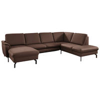 WOHNLANDSCHAFT Echtleder Mokka  - Schwarz/Mokka, Konventionell, Leder/Metall (168/306/224cm) - Beldomo Premium