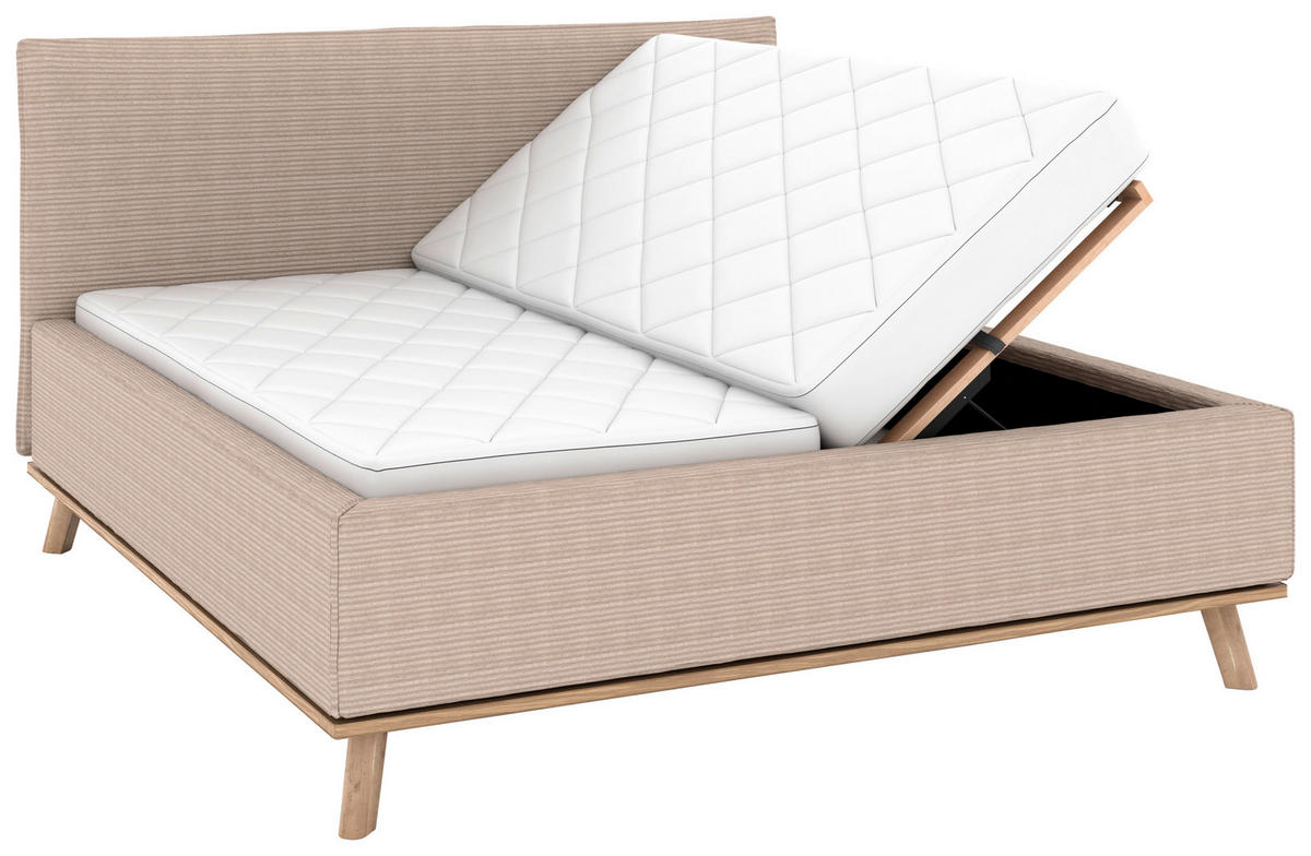 POLSTERBETT Matratze, Lattenrost, Bettkasten 180/200 cm  in Taupe  - Taupe/Eichefarben, Design, Holz/Textil (180/200cm) - Musterring