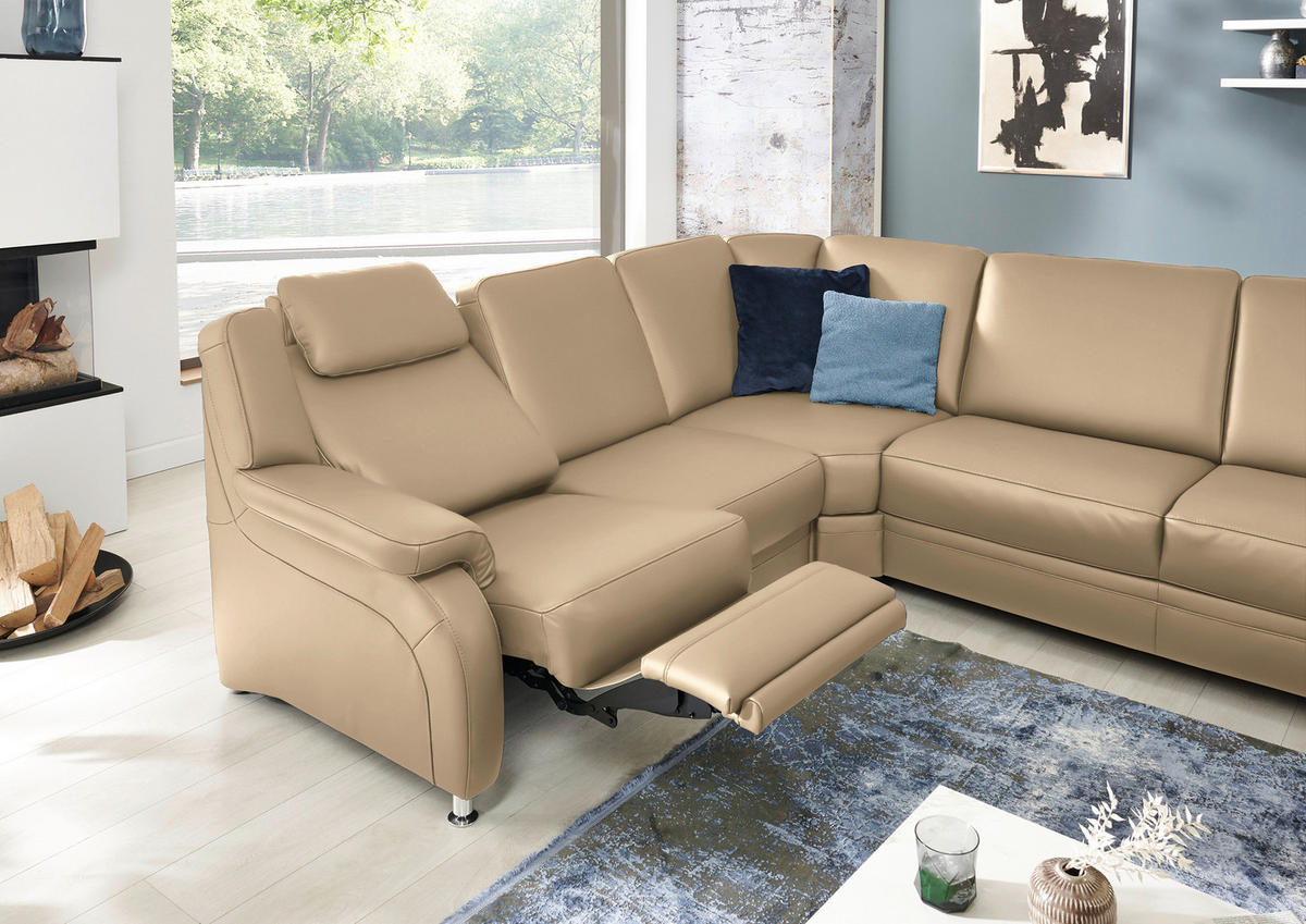 WOHNLANDSCHAFT  in Echtleder Beige  - Beige/Alufarben, KONVENTIONELL, Leder/Metall (239/329/165cm) - Beldomo Premium