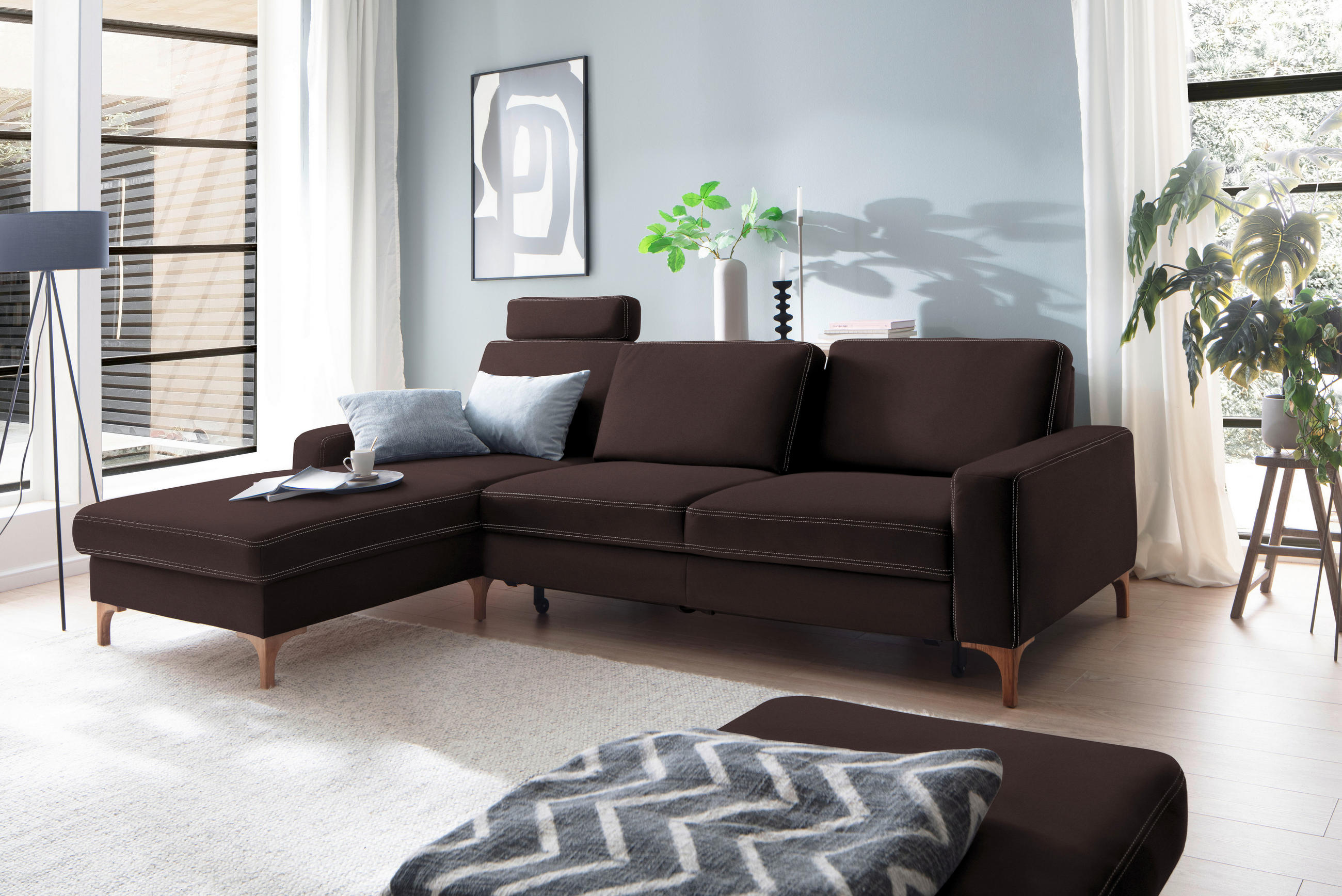ECKSOFA in Mikrofaser Dunkelbraun  - Dunkelbraun/Beige, Design, Textil (185/278cm) - Pure Home Lifestyle