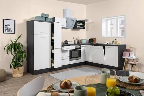 ECKKÜCHE 290/200 cm in Weiß, Eichefarben - Edelstahlfarben/Eichefarben, Basics, Holzwerkstoff/Metall (290/200cm) - Respekta