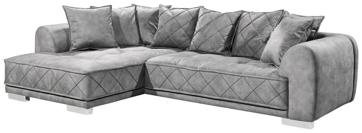 ECKSOFA in Mikrovelours Grau  319/194 cm  - Silberfarben/Grau, Basics, Kunststoff/Textil (319/194cm) - MID.YOU