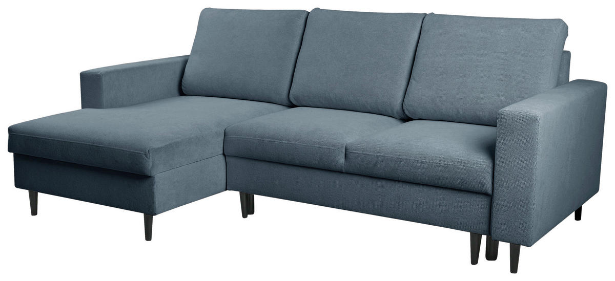 ECKSOFA in Struktur Dunkelgrau  - Dunkelgrau/Schwarz, Modern, Holz/Kunststoff (145/230cm) - MID.YOU