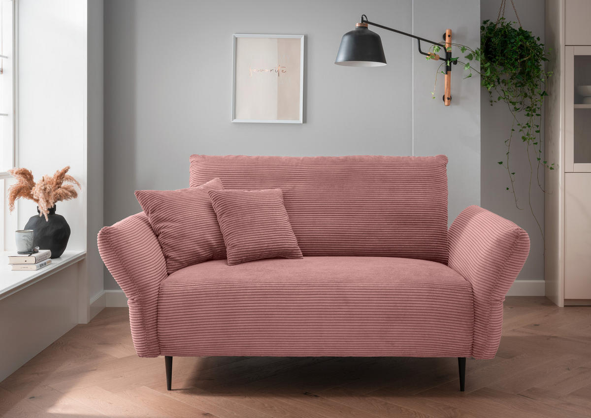 2-SITZER-SOFA in Cord Rosa  - Schwarz/Rosa, Design, Textil/Metall (163/97/102cm) - Livetastic