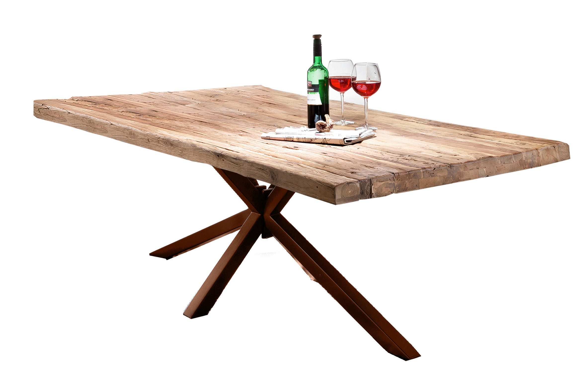ESSTISCH 240/100/76 cm Echtholz  Holz, Metall rechteckig Braun, Naturfarben  - Braun/Naturfarben, MODERN, Holz/Metall (240/100/76cm) - MID.YOU
