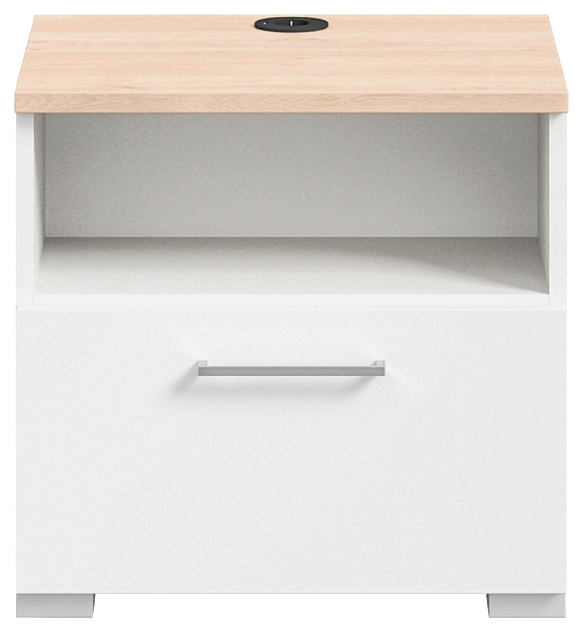 NACHTTISCH 50/48/42,1 cm  in Weiss, Eichefarben  - Weiss/Edelstahlfarben, Design, Holzwerkstoff/Metall (50/48/42,1cm) - Cantus
